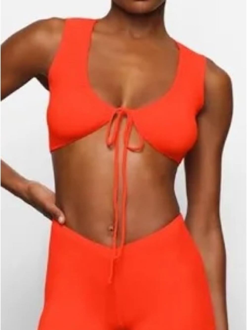 SKIMS soft Lounge Tie Front Super Crop Top Bright Red-Orange size large